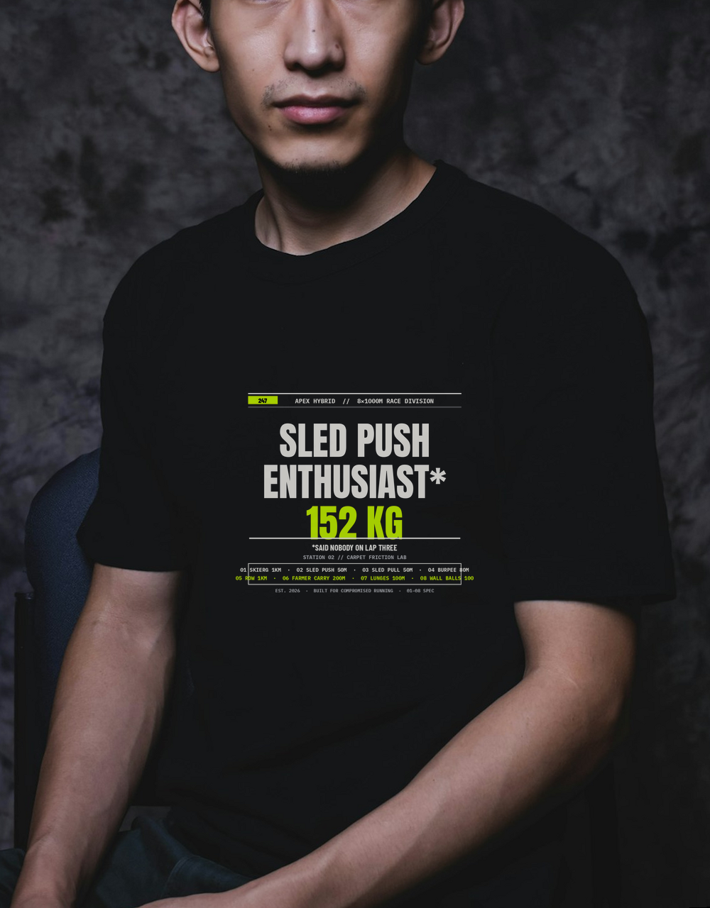 Sled Push Enthusiast Athletic Crewneck Tee — Functional Fitness & Turf Conditioning Shirt