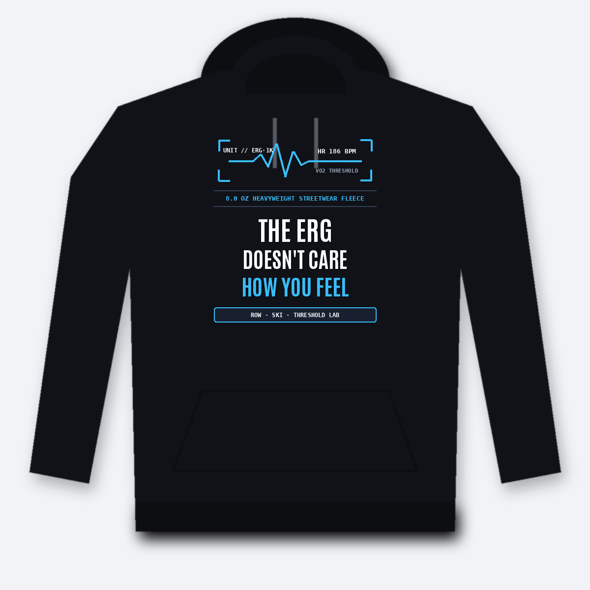 The Erg Doesn't Care How You Feel HYROX Hoodie — SkiErg & RowErg Heavyweight Warmup Sweatshirt