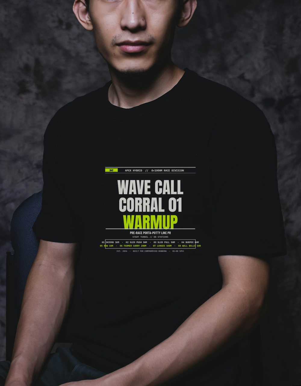 Pre-Race Porta-Potty Line PR Warmup Tee — Marathon & Hybrid Race Morning Running Shirt