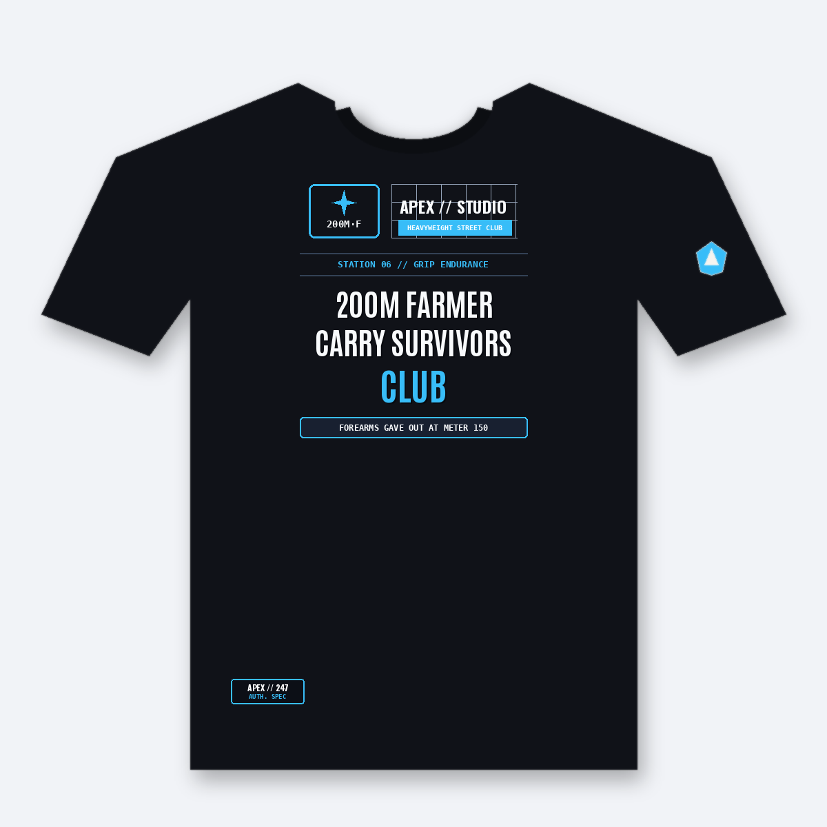 200m Farmer Carry Survivors Club HYROX Shirt — Station 6 Heavy Carry & Grip Strength Tee