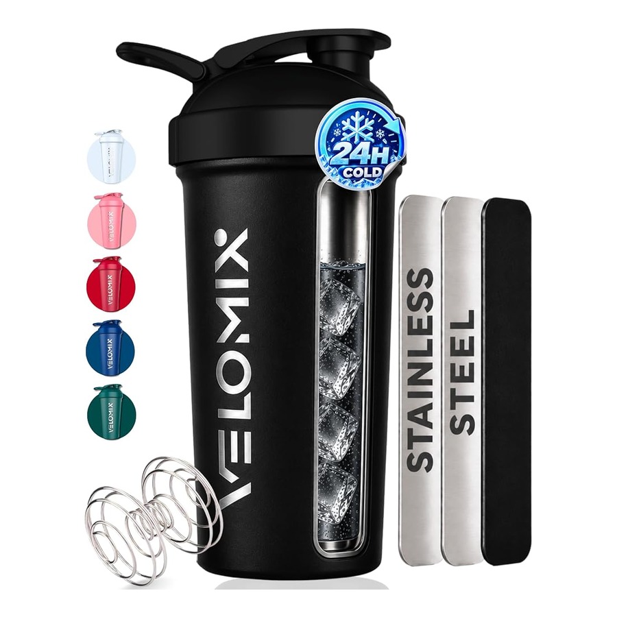 24oz Double-Wall Vacuum Insulated Stainless Steel Protein Shaker Bottle with Wire Whisk