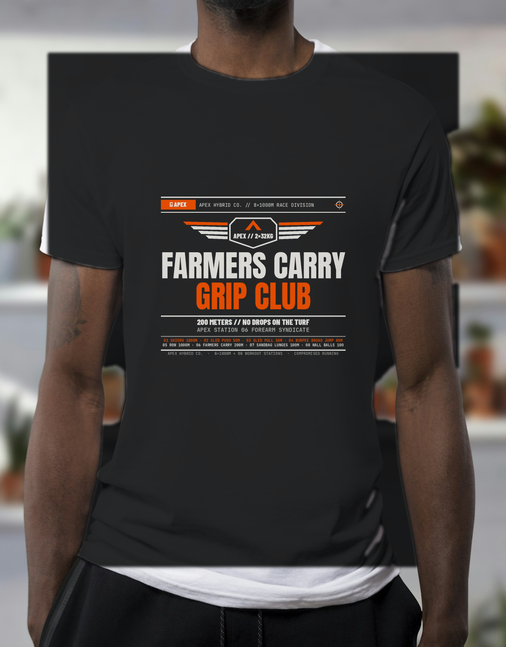 "200m Farmer Carry Survivors Club" Barbell Insignia Race Tee