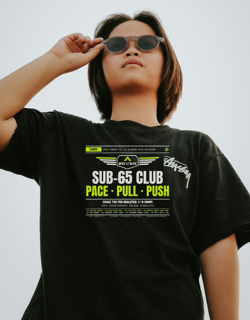 Sub-65 Club Pace Pull Push HYROX Shirt — Pro & Open Division Hybrid Racing Tee
