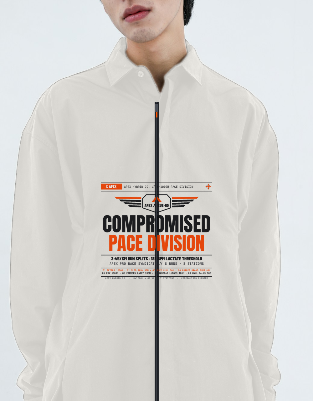 Pro Division Lightweight Quarter-Zip Shell — "Sub-65 Warmup Track Top" — Bone Edition View